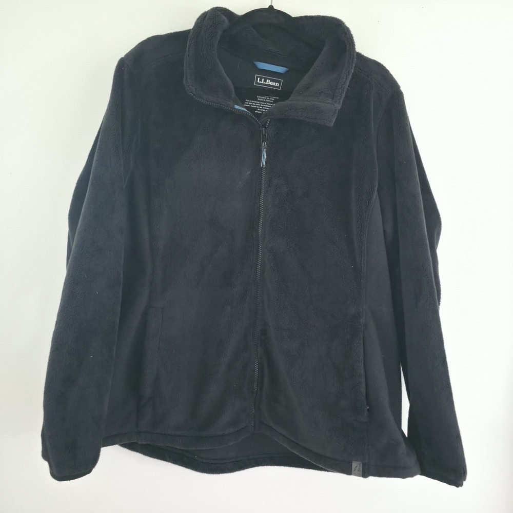L.L. Bean Fleece Jacket Women 1X Black Full Zip Soft Plush Mock Neck Comfort